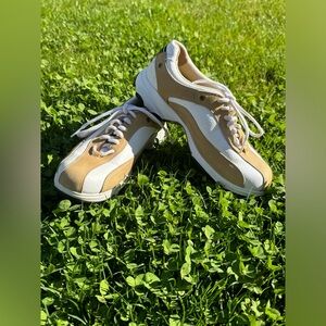 Etonic G-SOK Spikeless Golf Shoes Womens Size 8 M Brown-White Leather Lace-Ups